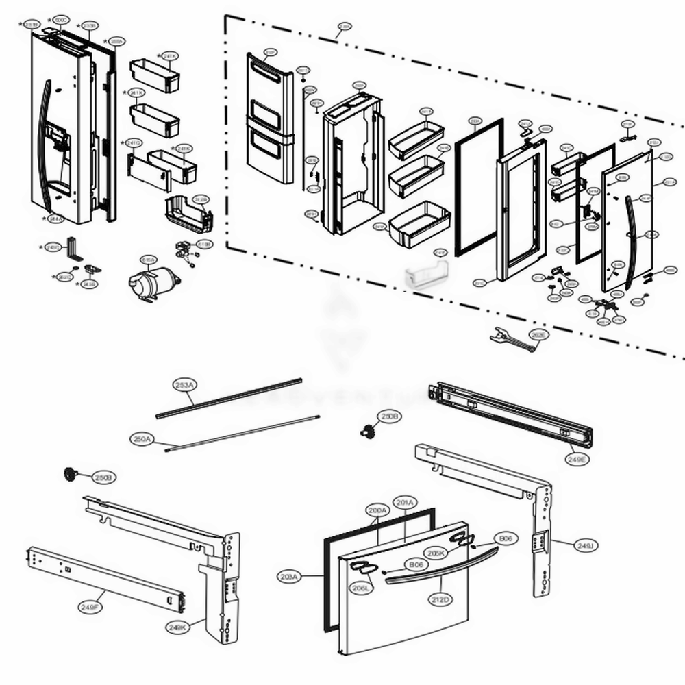 Door Parts Diagram and Parts List for LFXS28566S ASTCNA4 LG Refrigerator