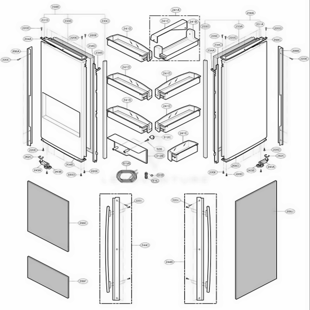 Door Parts 1 Diagram and Parts List for 78719 AHM1SER LG Refrigerator