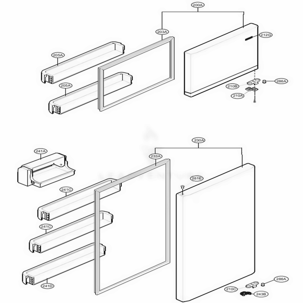 Door Parts Diagram and Parts List for LTCS24223S ASTCNA2 LG Refrigerator
