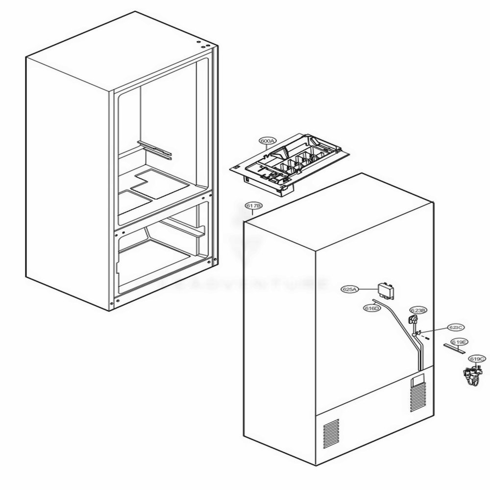 Icemaker Parts Diagram and Parts List for 71323 ASTCSE0 LG Refrigerator