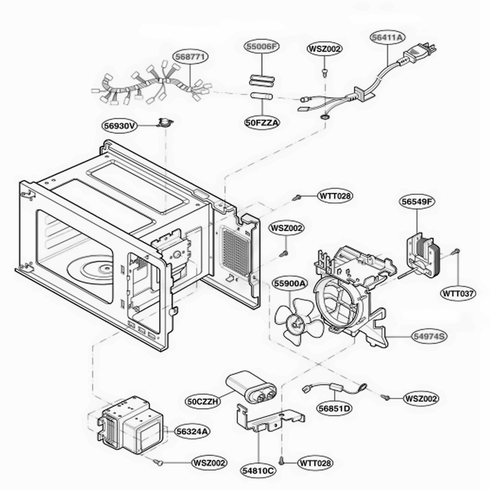 Interior Parts 1 Diagram and Parts List for MA825W CWHEGSE LG Wall Oven