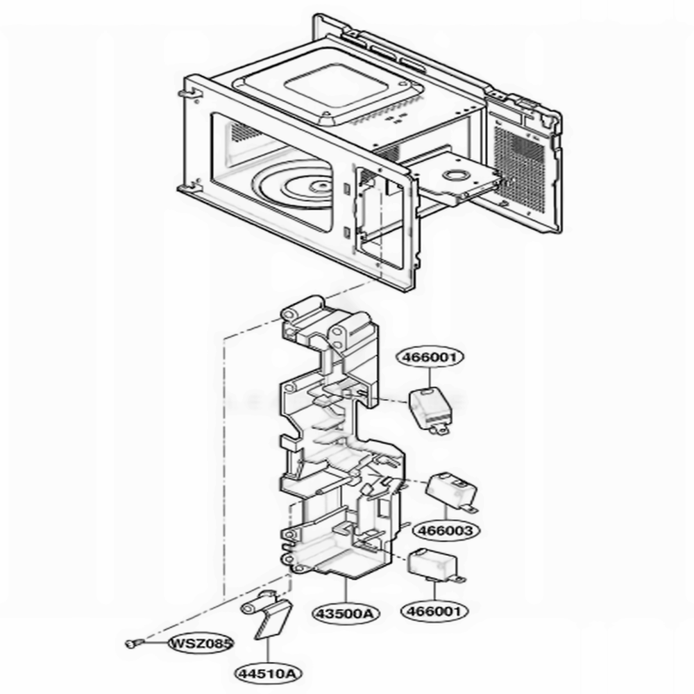 Latch Board Parts Diagram and Parts List for MA7511W CW2EGSE LG Microwave