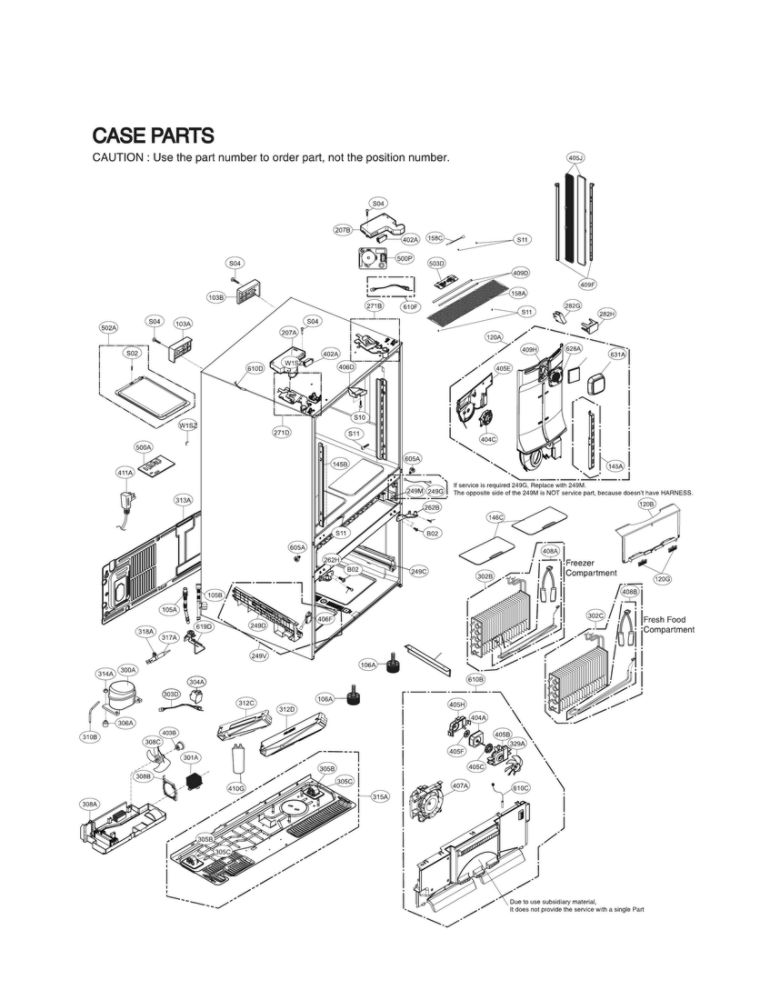 Case Parts Diagram and Parts List for LMXS30796S 01 LG Refrigerator