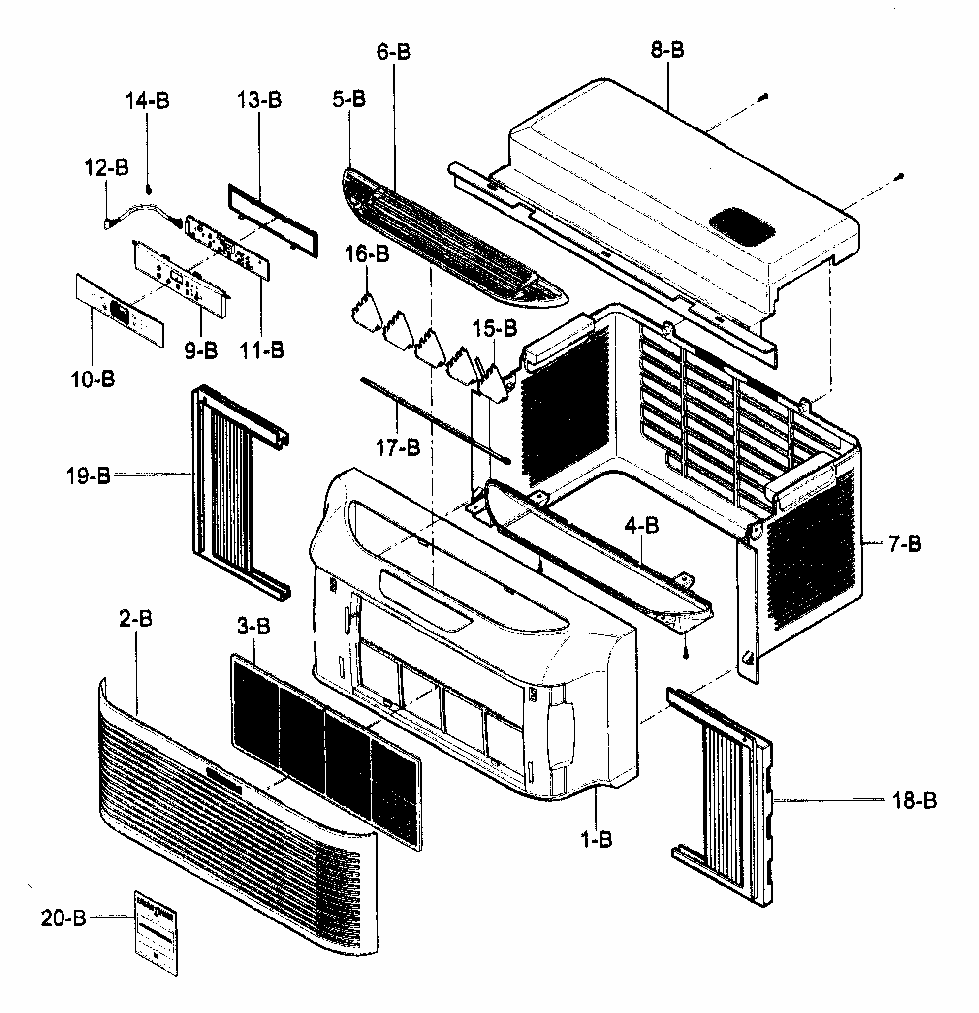 Cabinet/front Grille Assy Diagram and Parts List for 58075062500  Kenmore Air Conditioner