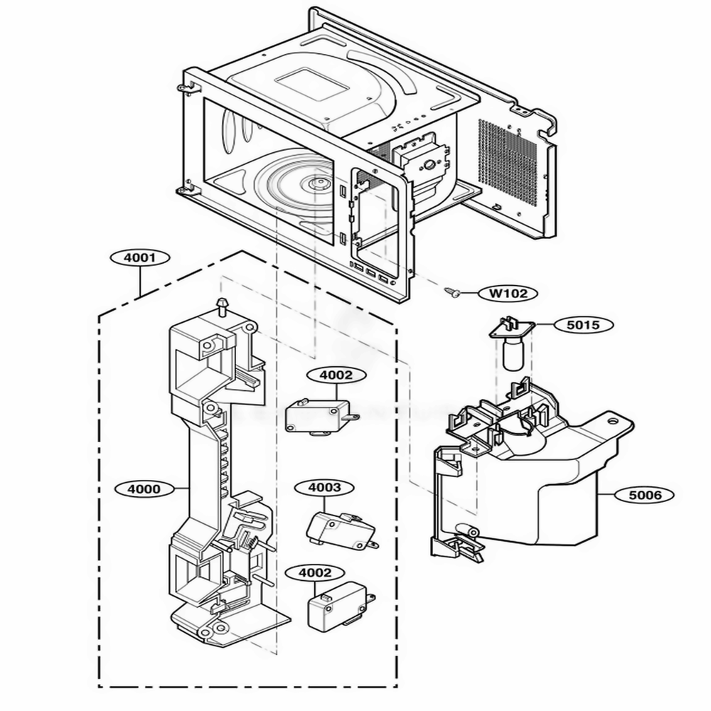 Latch Board Parts Diagram and Parts List for 63999 AB1ESEA LG Wall Oven