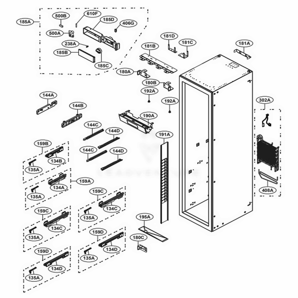 Case Part Diagram and Parts List for SKSCF1801P ASWCNA0 LG Range