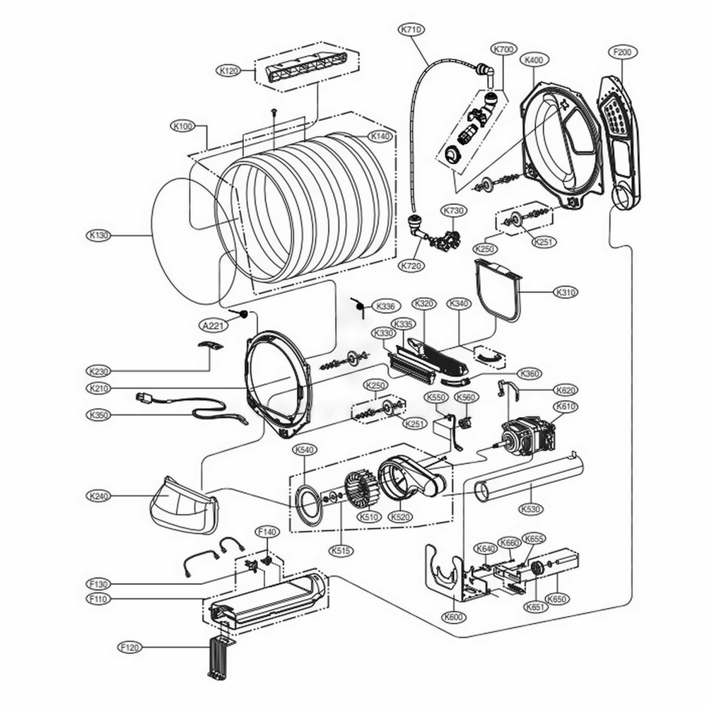 Drum And Motor Assembly Electric Type Diagram and Parts List for 61452 ABWESEU LG Washer Dryer Combo