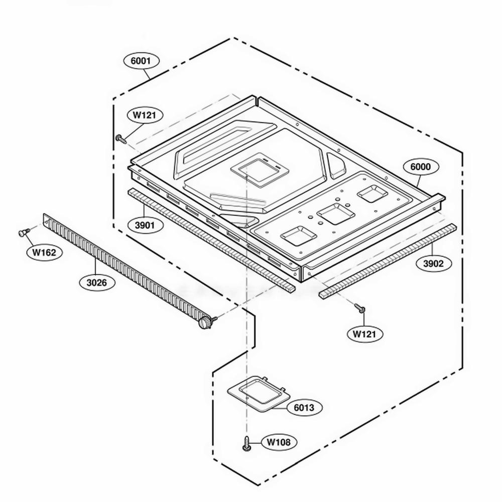 Base Plate Parts Diagram and Parts List for RFS12SW2A ASTESUB LG Range