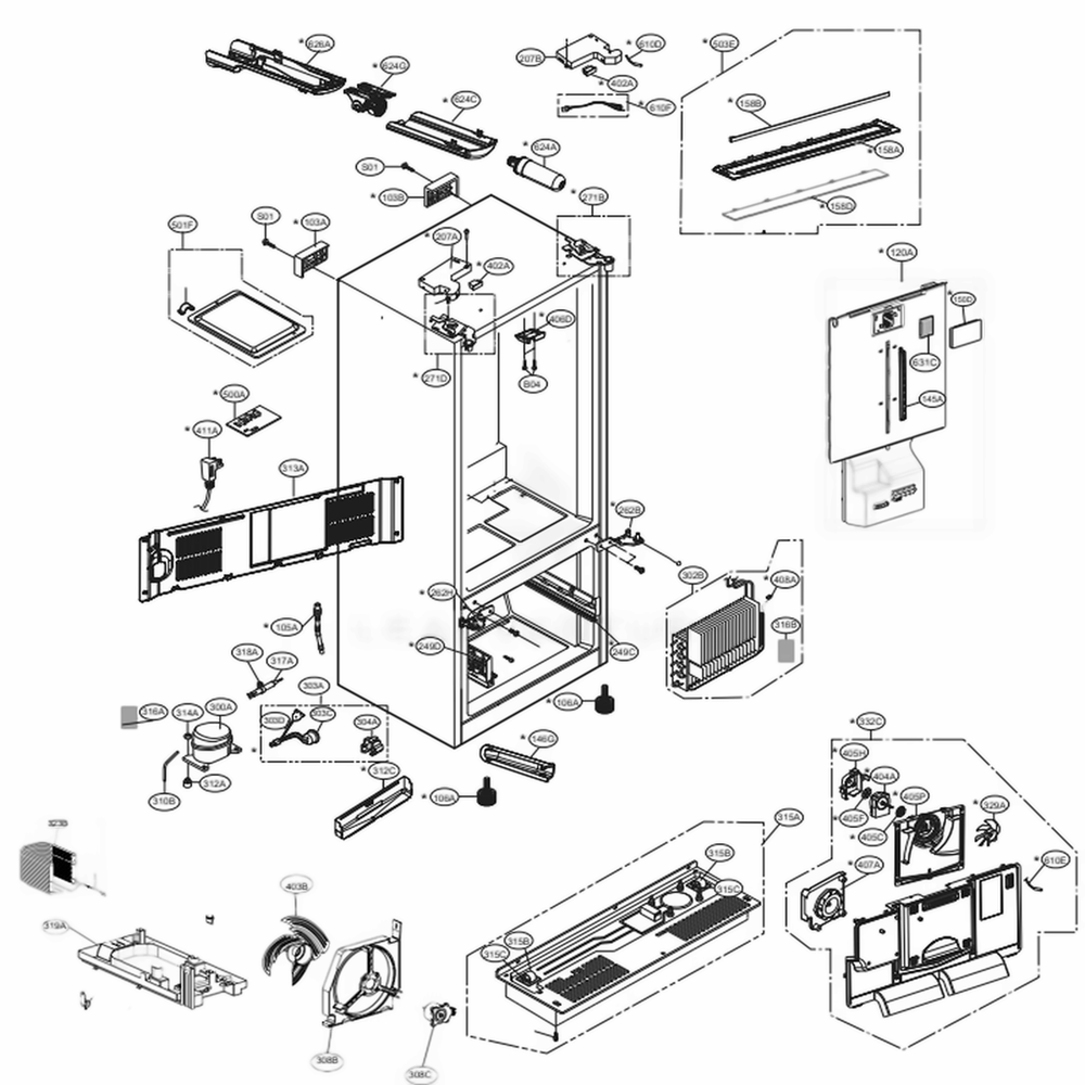 Case Parts Diagram and Parts List for LFXS28968S ASTCNA4 LG Refrigerator