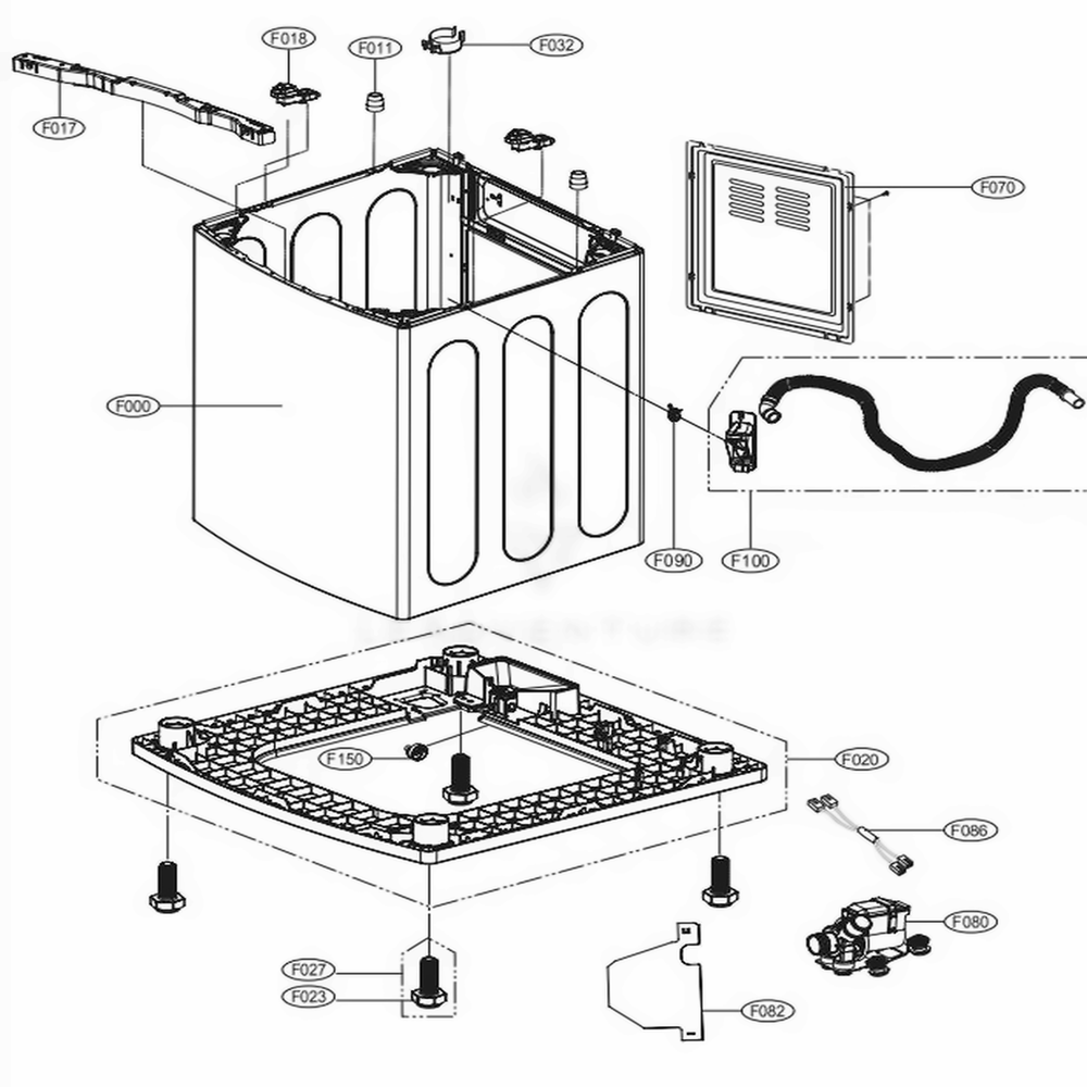 Outer Case Assembly Diagram and Parts List for 1000018923 ASSEEUS LG Dryer