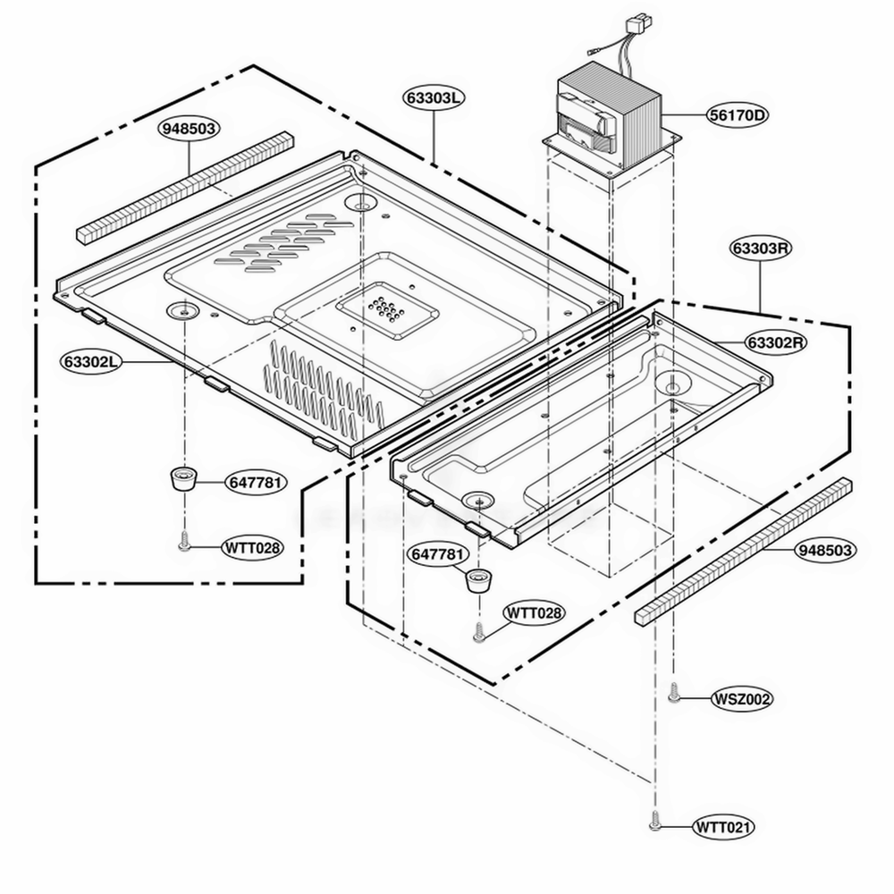 Base Plate Parts Diagram and Parts List for MT3135SHB B1EWRP LG Range