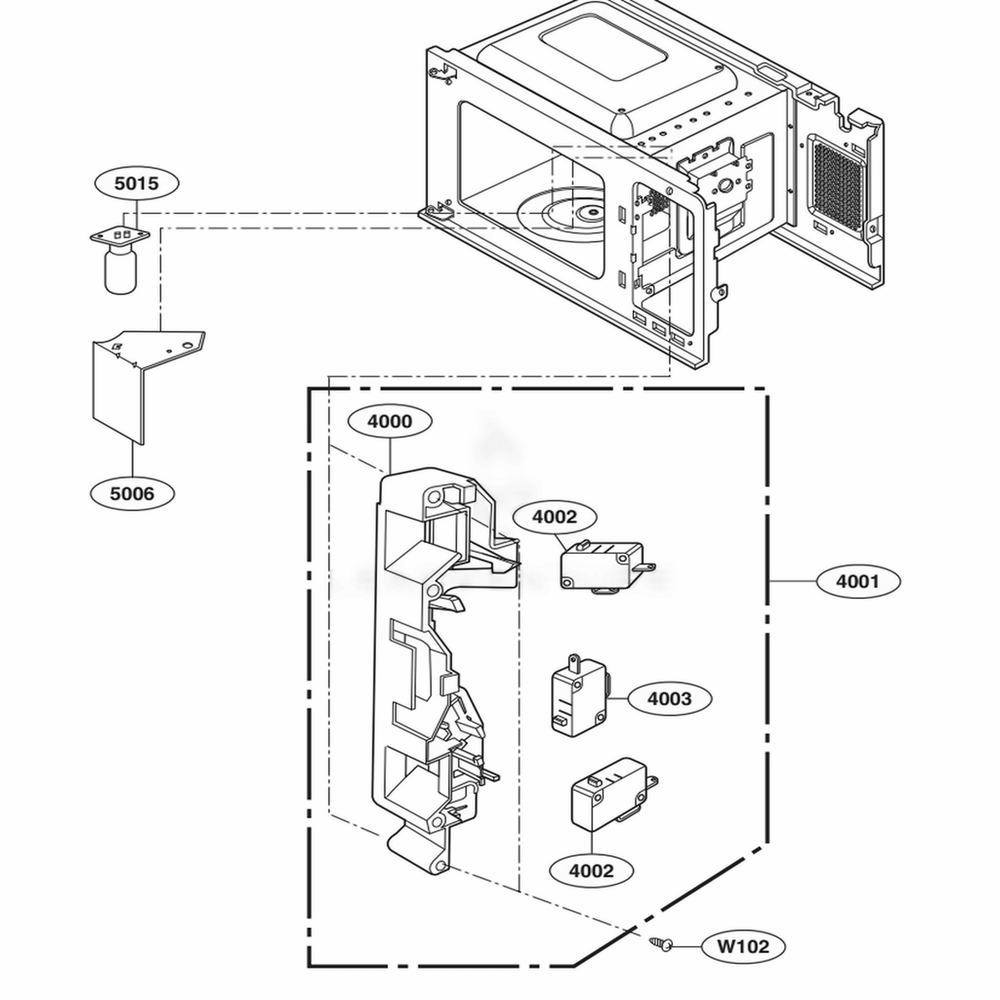 Latch Board Parts Diagram and Parts List for LCS0712ST CSBEBBY LG Microwave