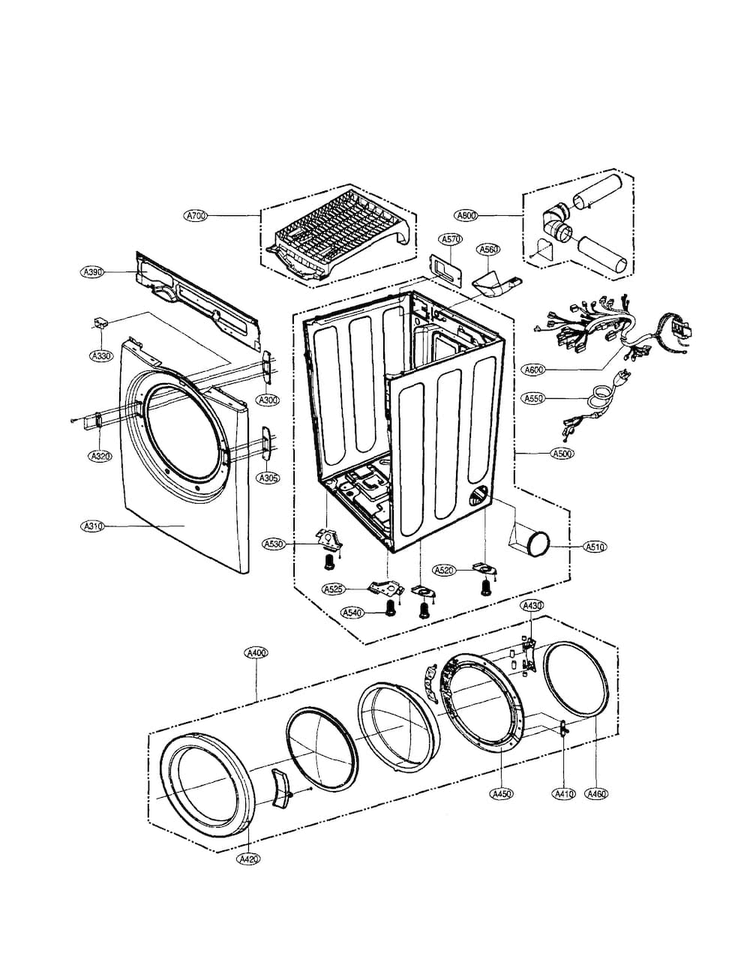 Cabinet/door Diagram and Parts List for DLE5977BM  LG Dryer