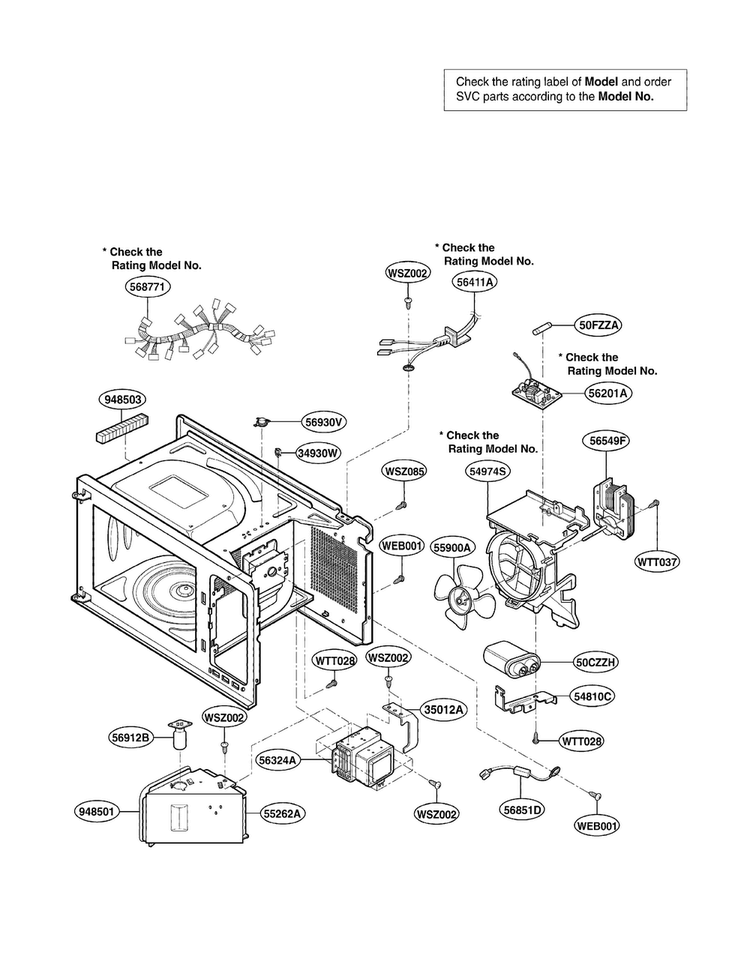 Interior Parts Diagram and Parts List for LRM1250B01  LG Microwave