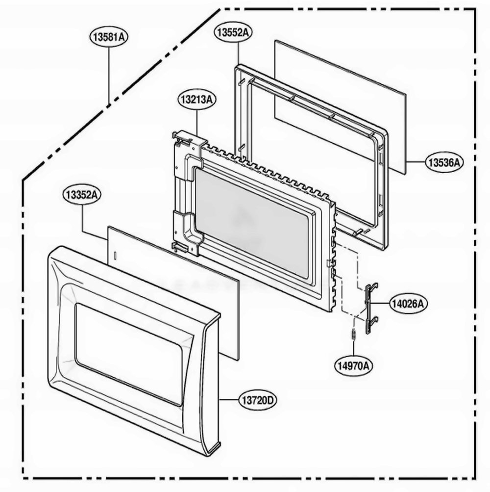 Door Parts Diagram and Parts List for UMC1061AAB CBKEMAC LG Wall Oven
