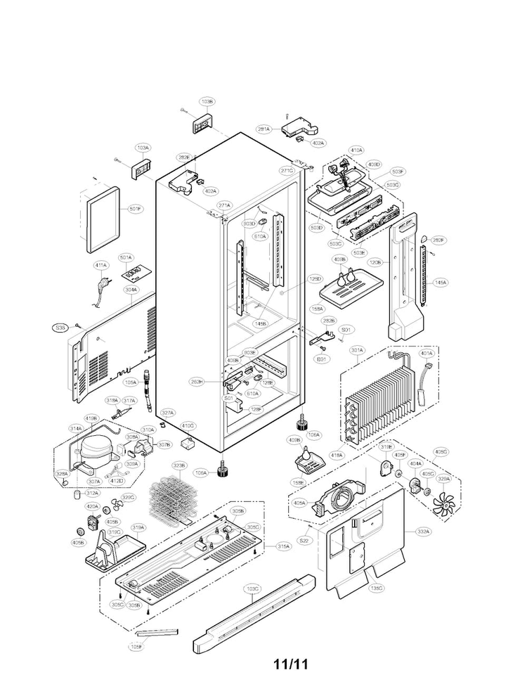 Case Parts Diagram and Parts List for LFC23760SB 02 LG Refrigerator
