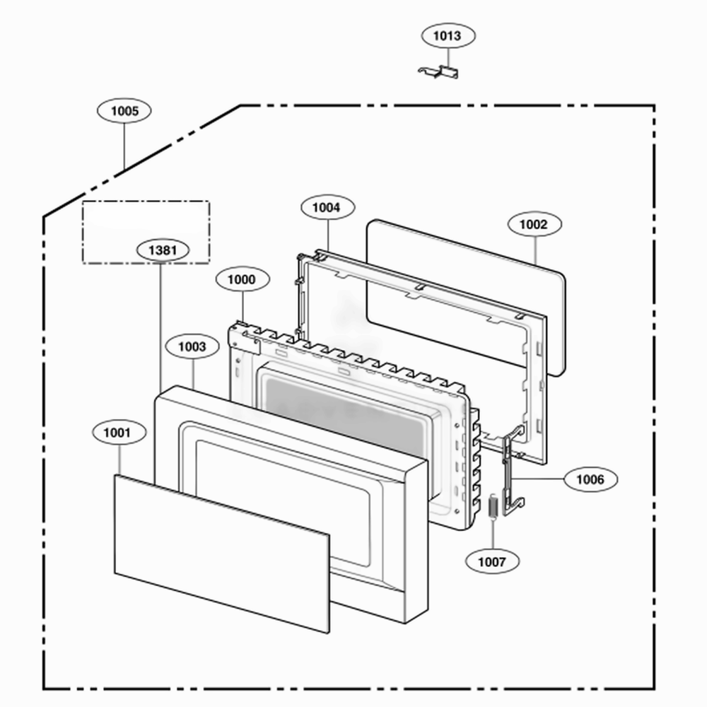 Door Parts Diagram and Parts List for 62252 CW1ESEA LG Wall Oven