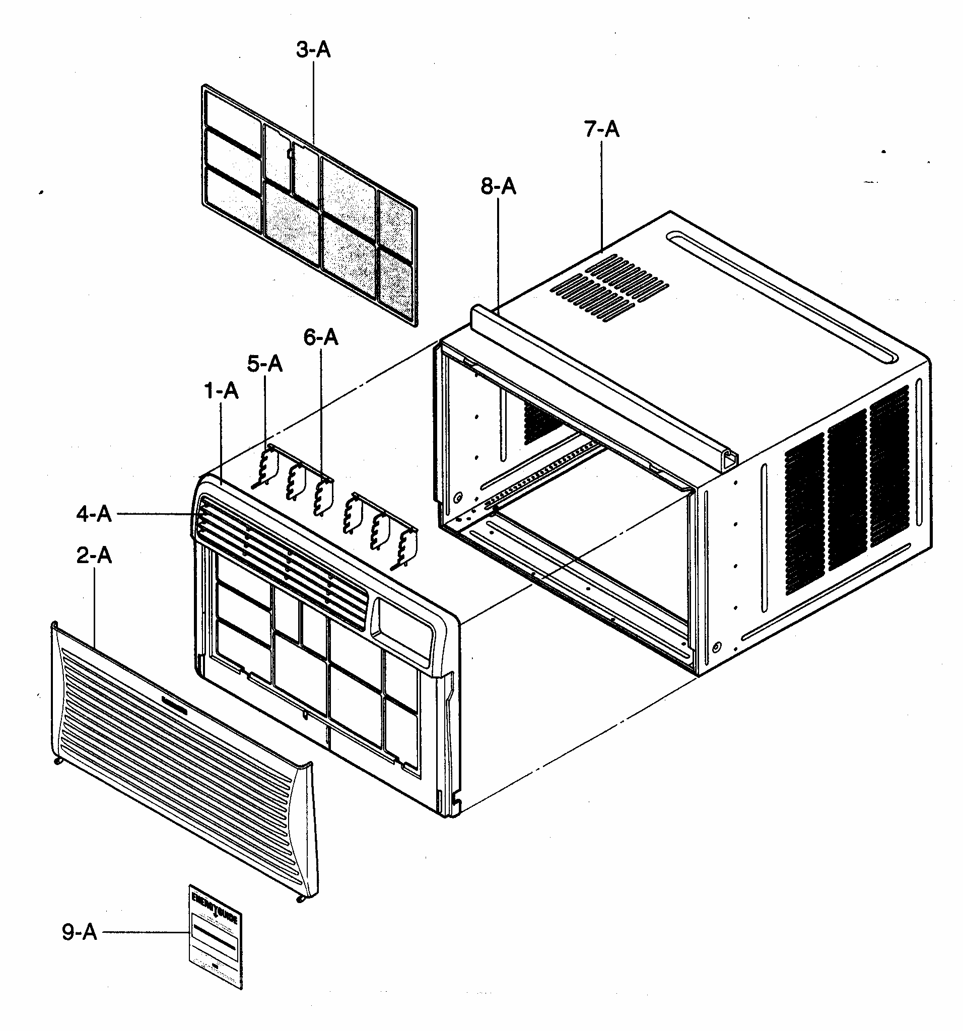 Cabinet/front Grille Assy Diagram and Parts List for 58075251500  Kenmore Air Conditioner