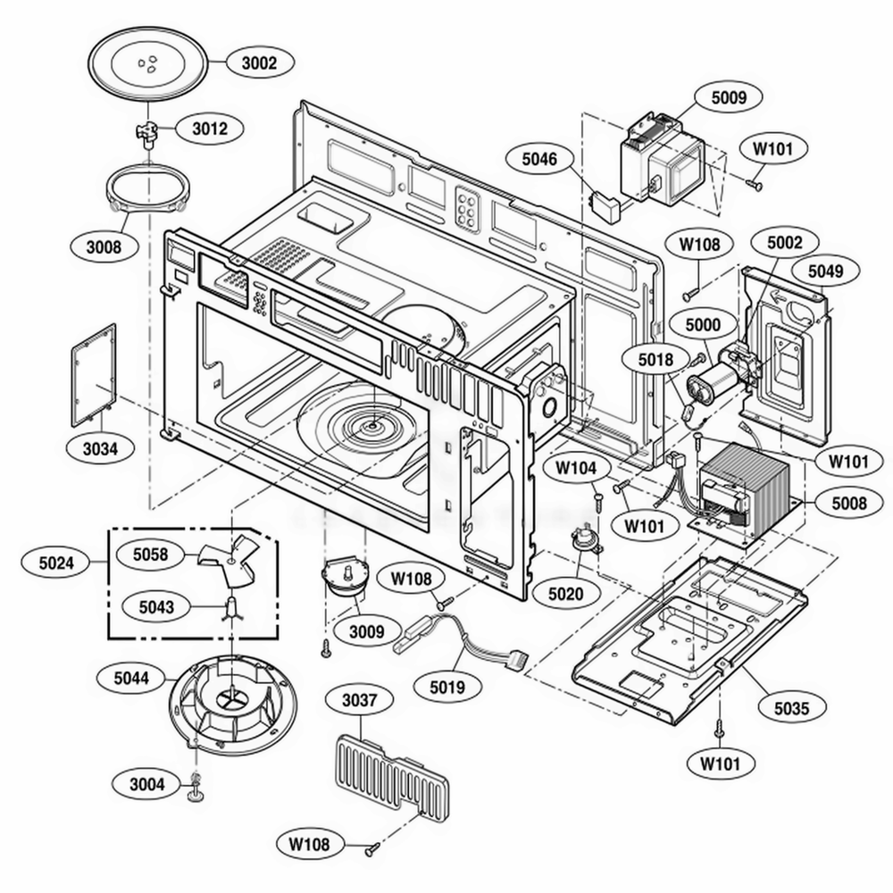 Interior Parts 1 Diagram and Parts List for HMV9302 AWHEBSU LG Range
