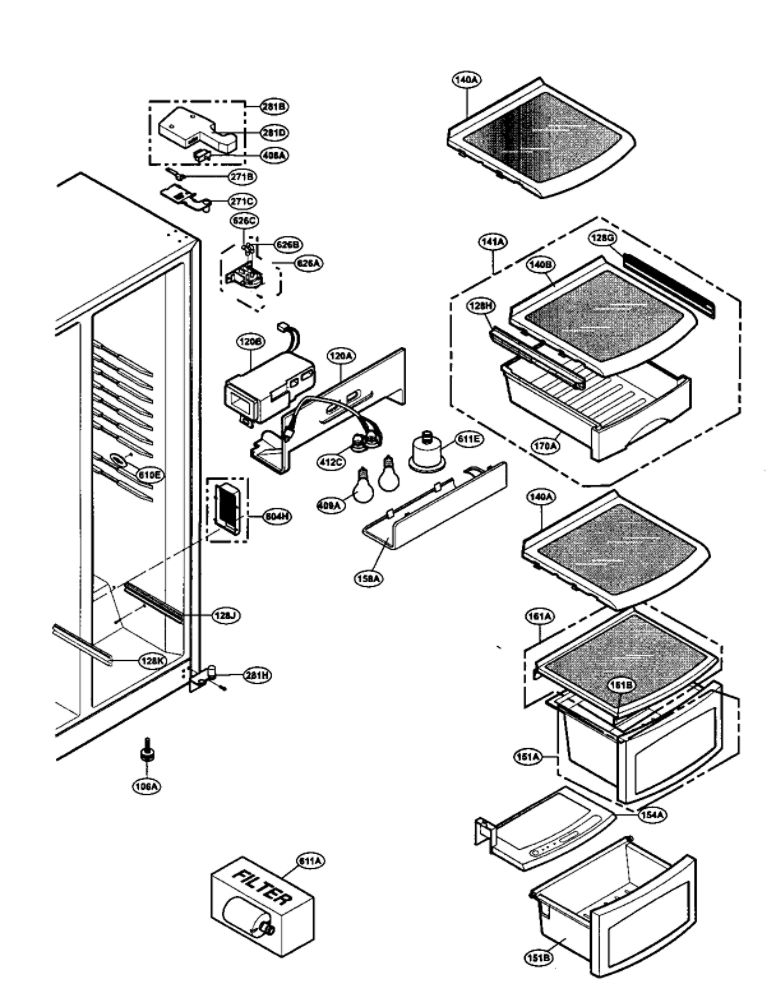 Refrigerator Compartment Diagram and Parts List for LSC26905TT 00 LG Refrigerator