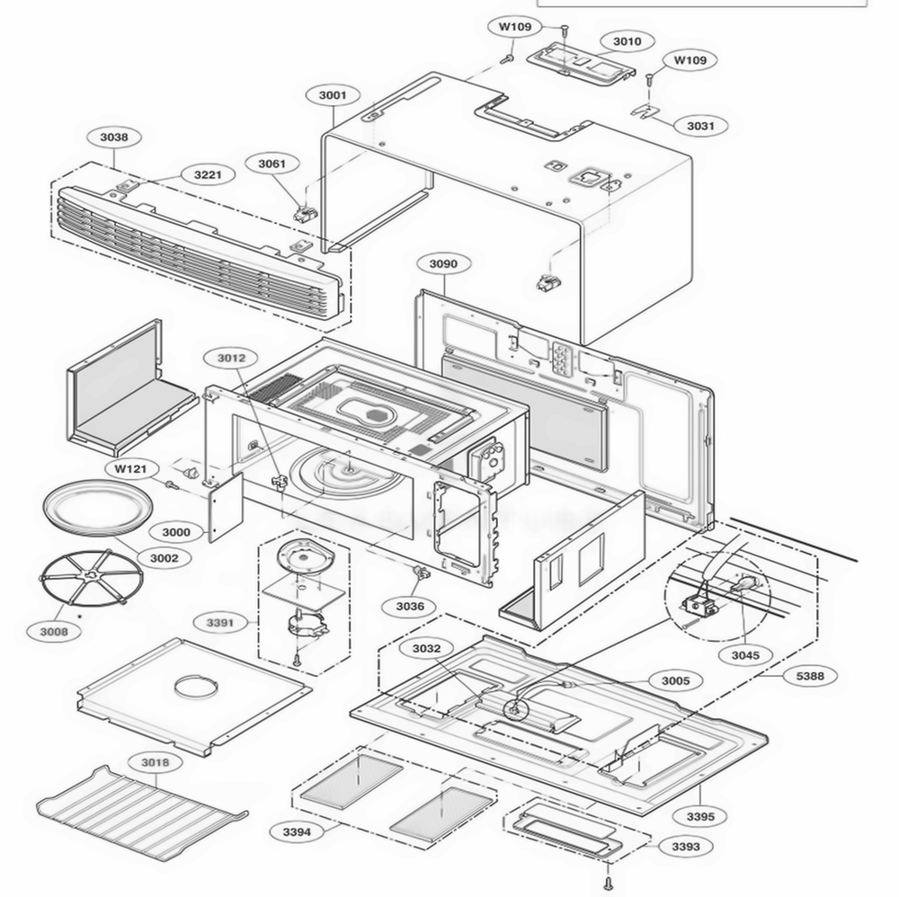 Oven Cavity Parts Diagram and Parts List for JVM1490WH AWHEGEU LG Range