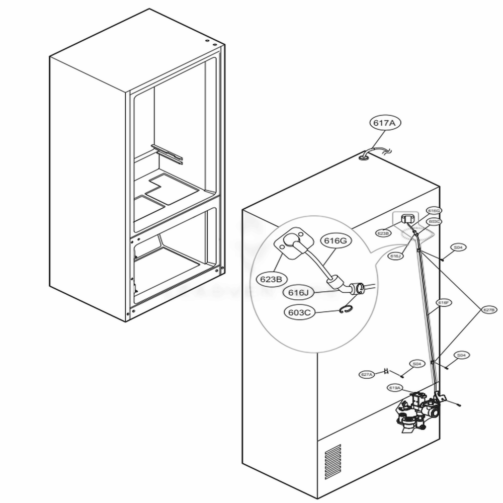 Valve And Water Tube Parts Diagram and Parts List for LMXC23796D ASBCNA1 LG Refrigerator