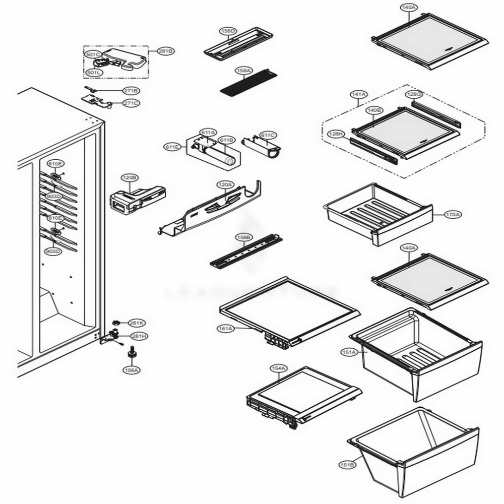 Refrigertor Compartment Diagram and Parts List for 51072 ASWCSE1 LG Refrigerator