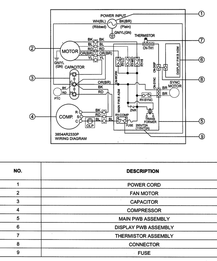 Wiring Diagram Diagram and Parts List for HBLG1800R  LG Air Conditioner