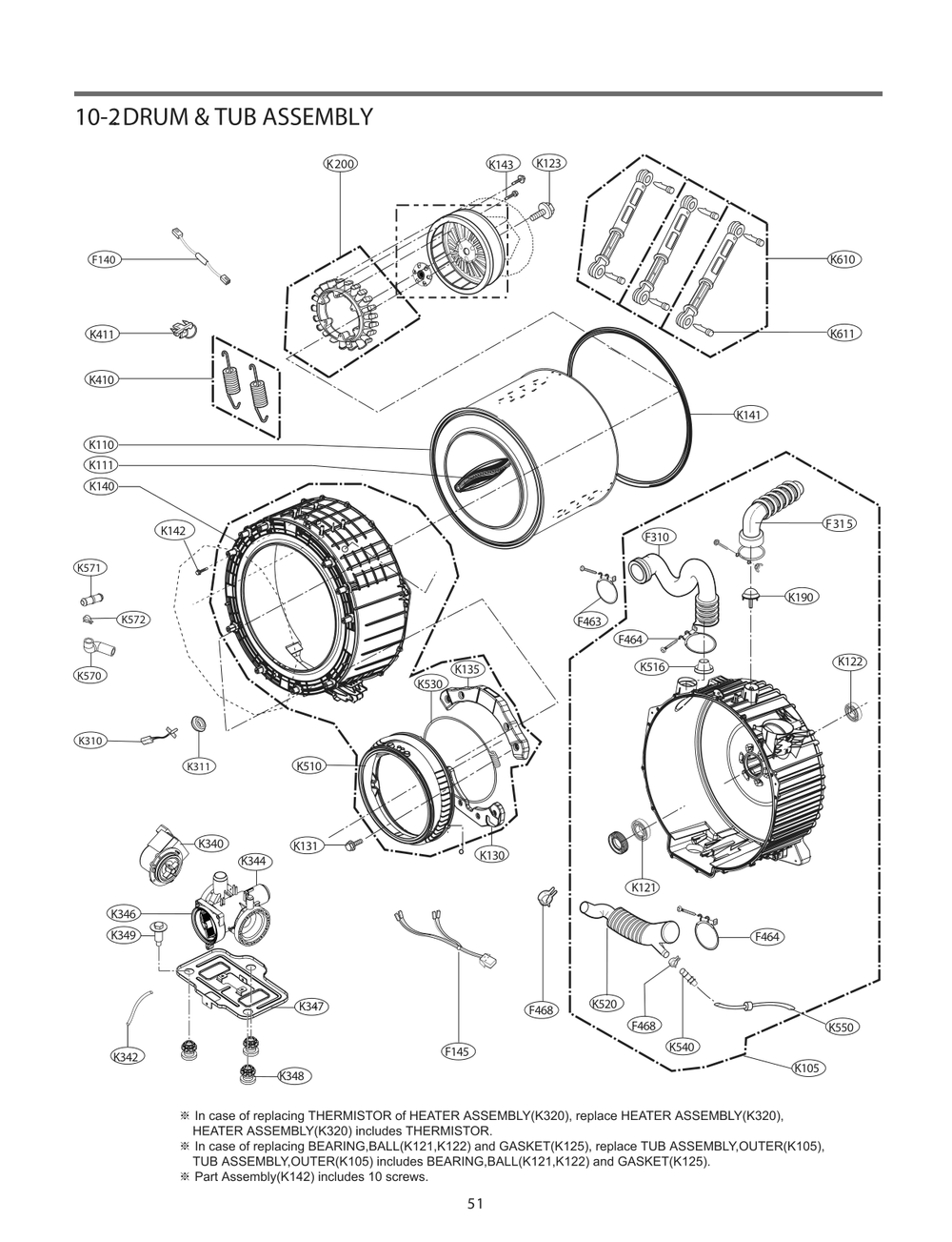 Drum And Tub Assembly Diagram and Parts List for FH4G2CDNV1 ABWEVUS LG Washer