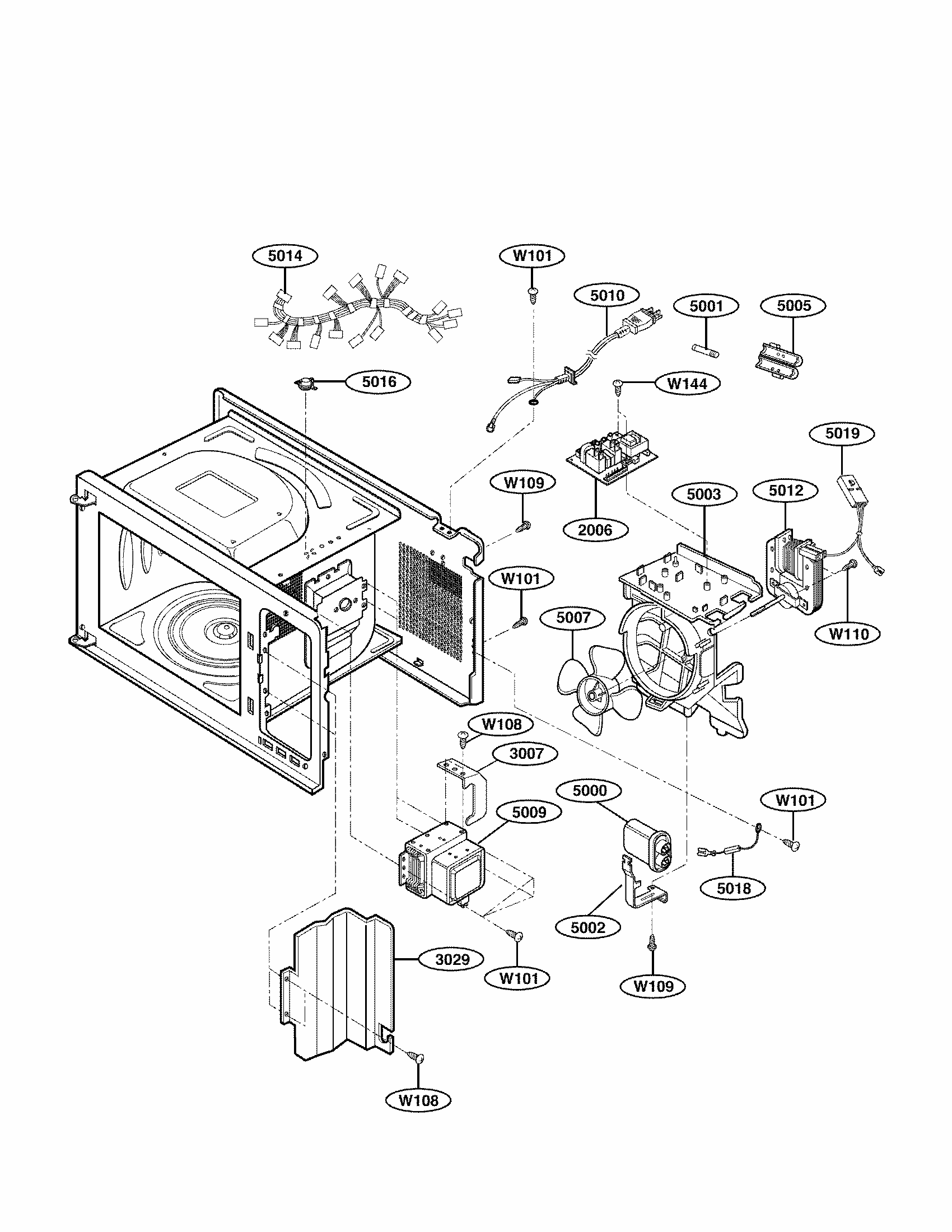 Interior Parts Diagram and Parts List for 72163992301  Kenmore Microwave