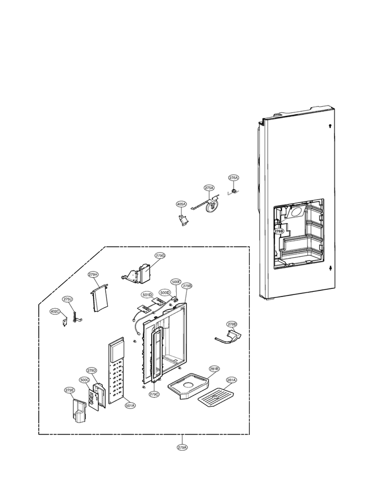 Dispenser Parts Diagram and Parts List for LMX25981SW 02 LG Refrigerator