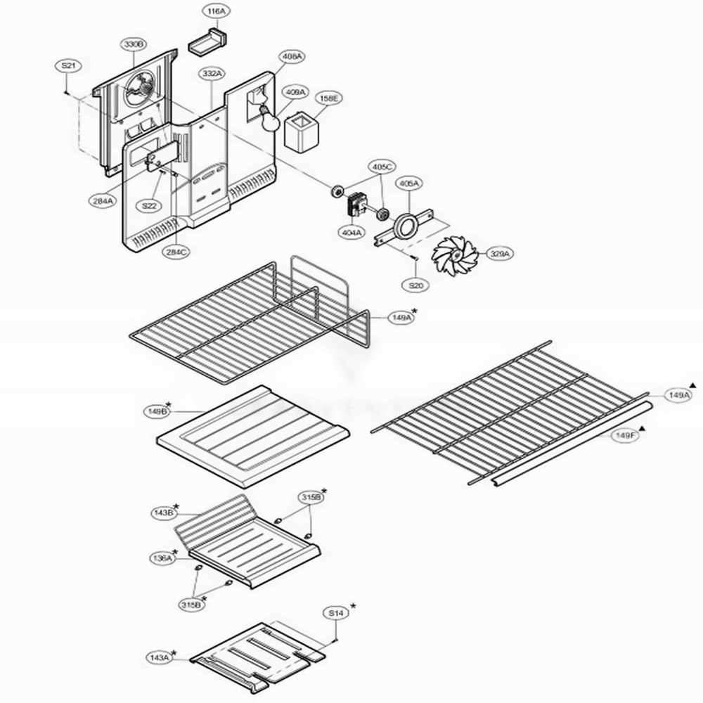 Freezer Parts Diagram and Parts List for 73964 ABICSEA LG Refrigerator