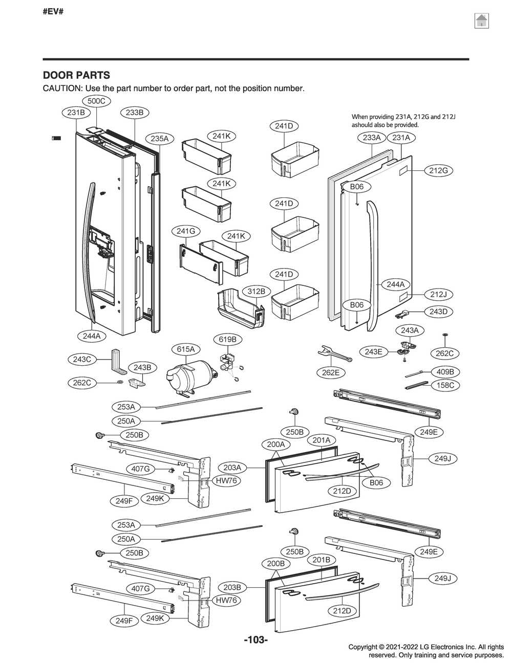Door Parts Diagram and Parts List for GR-L28ANKXM ASBCNAA LG Refrigerator