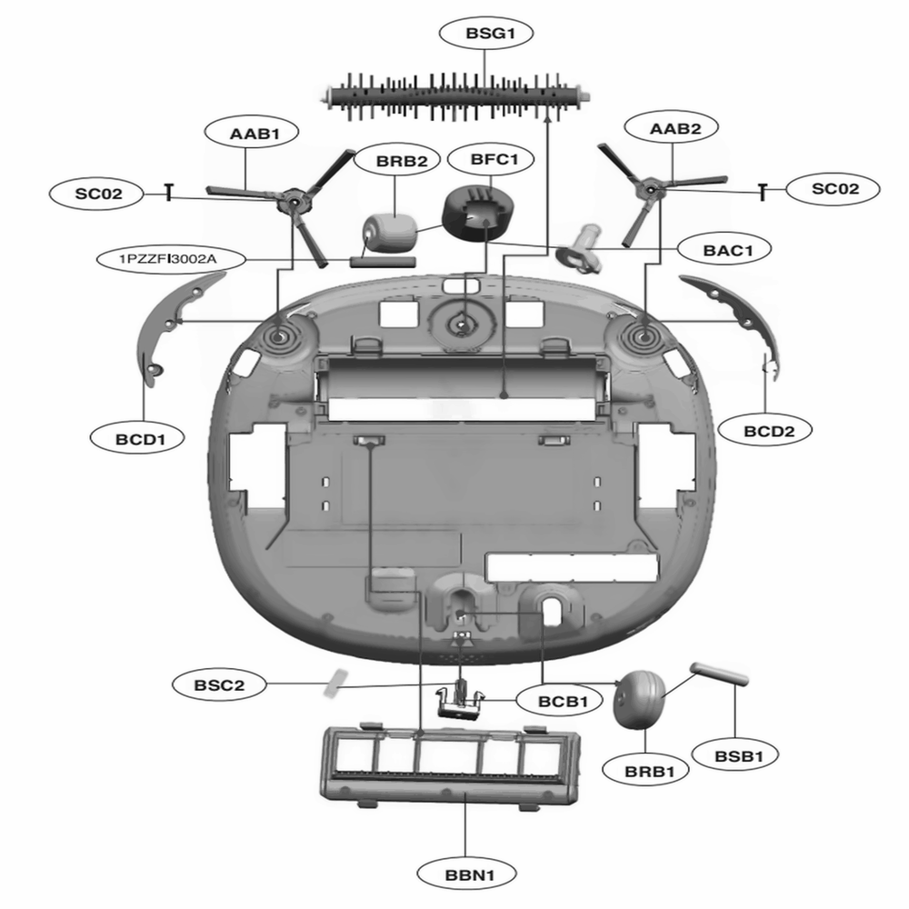 Base Assembly 2 Diagram and Parts List for VR65502LV ARDELGA LG Canister Vacuum