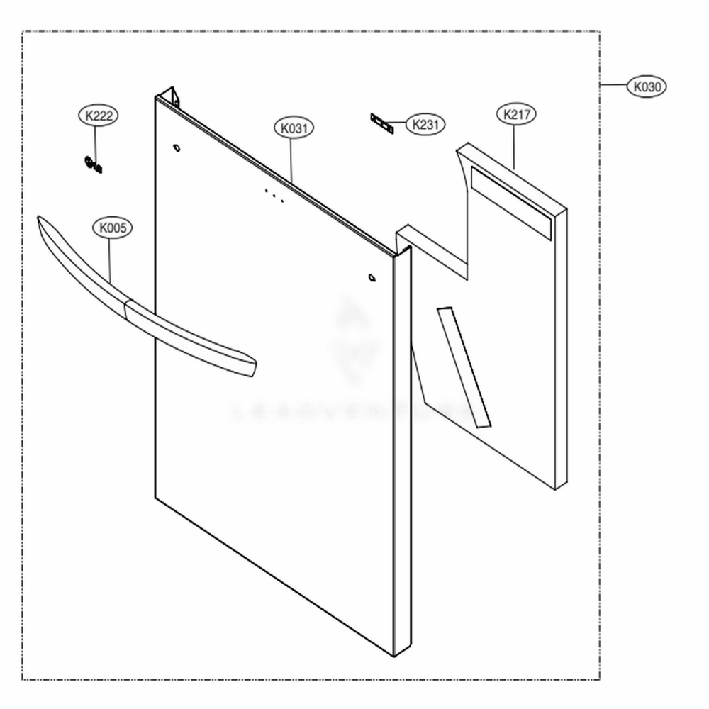 Front Cover Assembly Diagram and Parts List for LDT6809BD ABDESNA LG Dishwasher