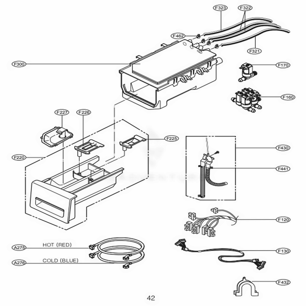Dispenser Assembly Diagram and Parts List for 498610 ABWEEUS LG Washer Dryer Combo