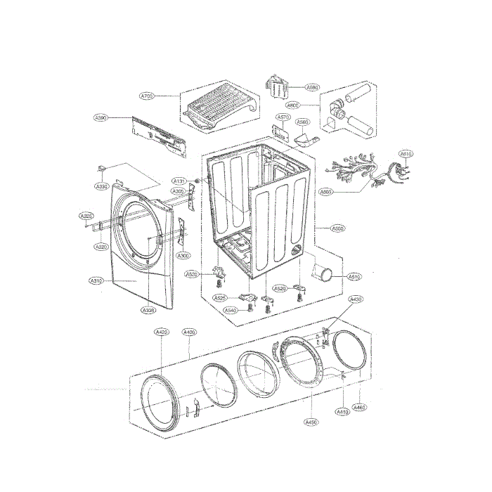 Cabinet And Door Assembly Diagram and Parts List for DLEX2550R 00 LG Dryer