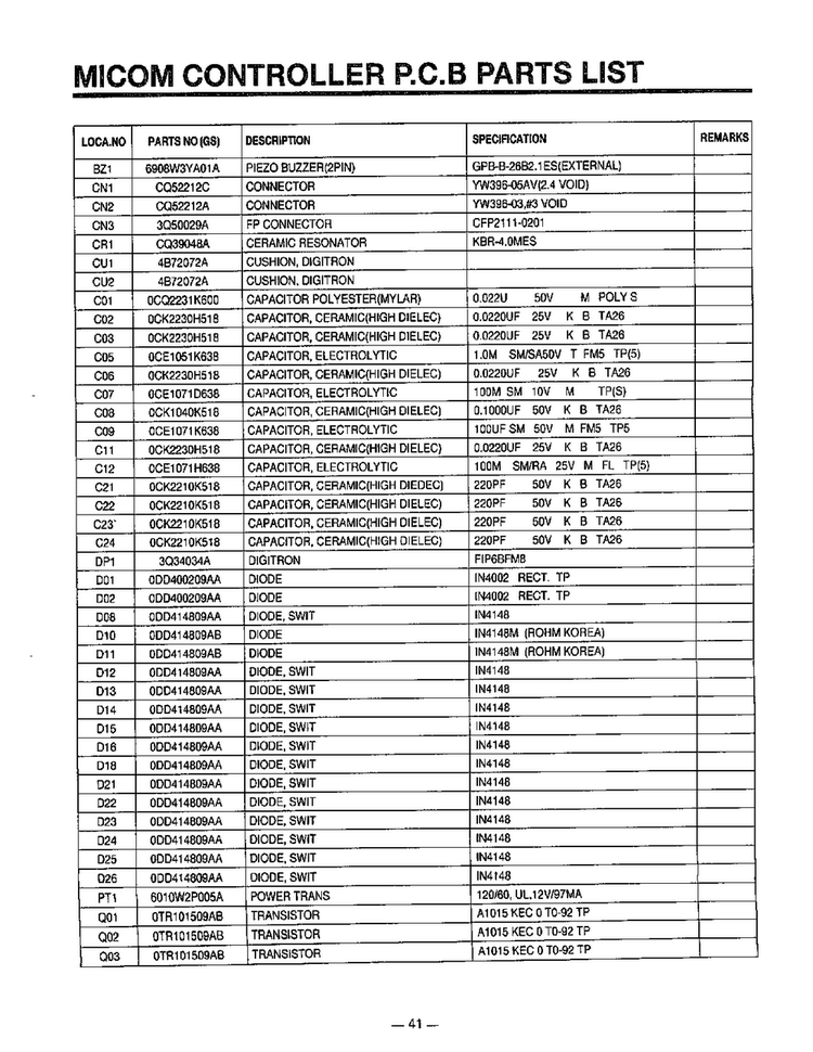 Micom Controller/schematic Diagram Page 2 Diagram and Parts List for MA-844M  LG Microwave