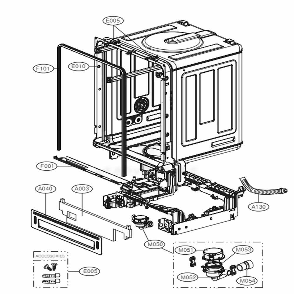 Main Diagram and Parts List for LSDF9962ST ASTEEUS LG Dishwasher
