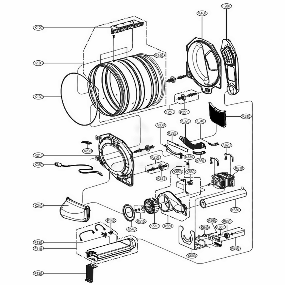 Drum And Motor Assembly Electric Type Diagram and Parts List for GD1329LEW ABWEECI LG Washer