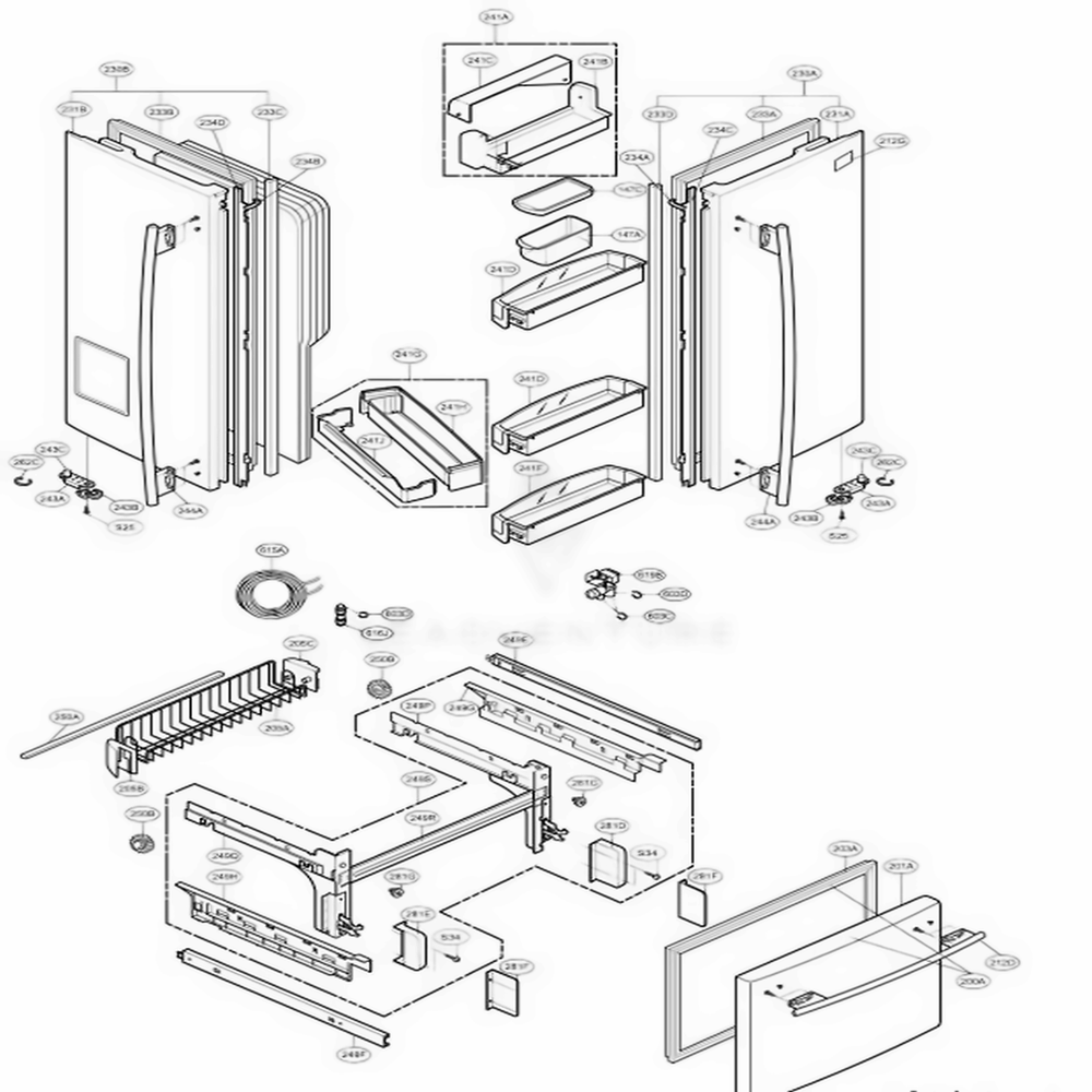 Door Parts Diagram and Parts List for 78503 AST1SER LG Refrigerator