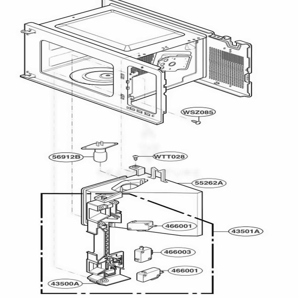 Latch Board Parts Diagram and Parts List for 89034 ASBESEC LG Range