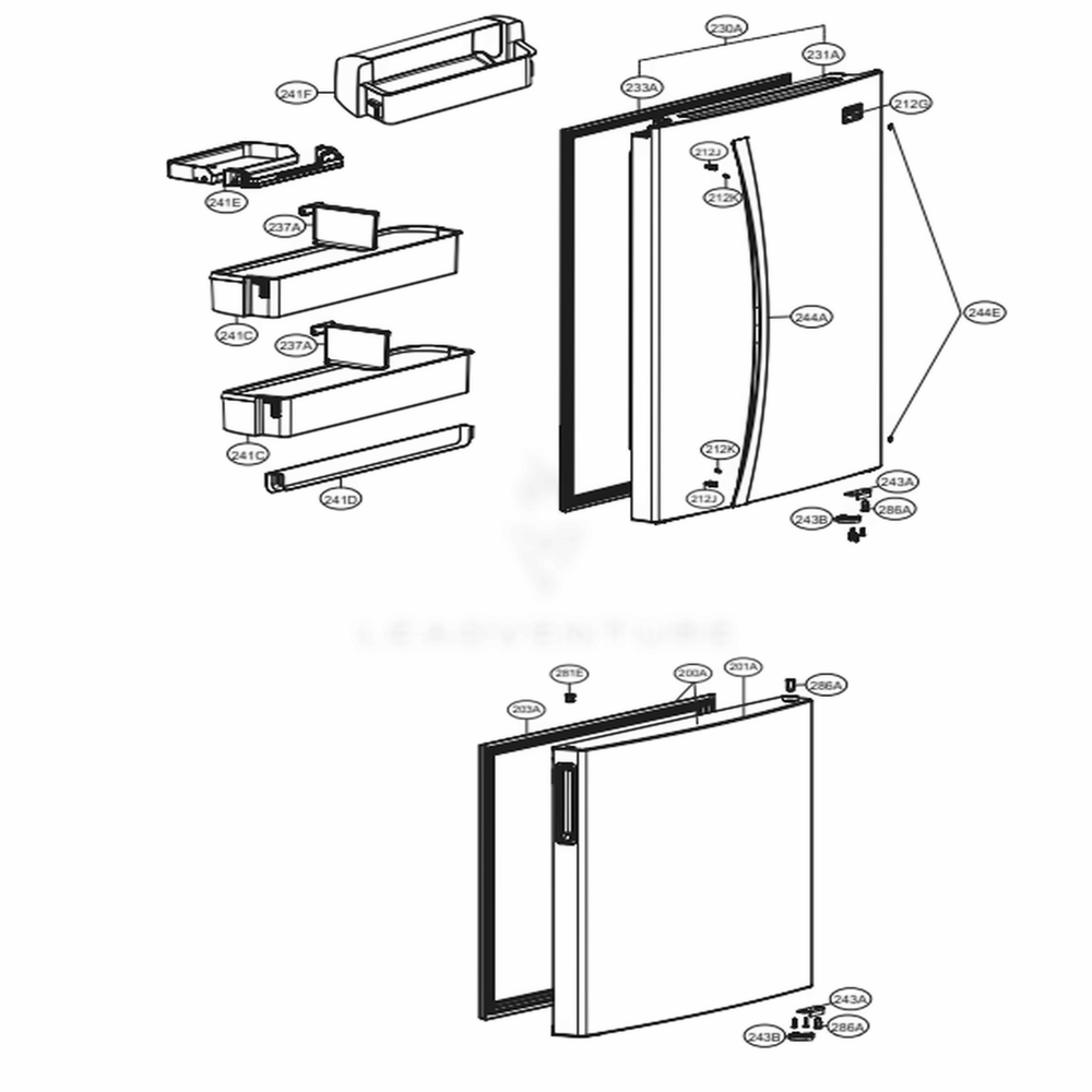 Door Parts Diagram and Parts List for 78049 AWBCSE0 LG Refrigerator