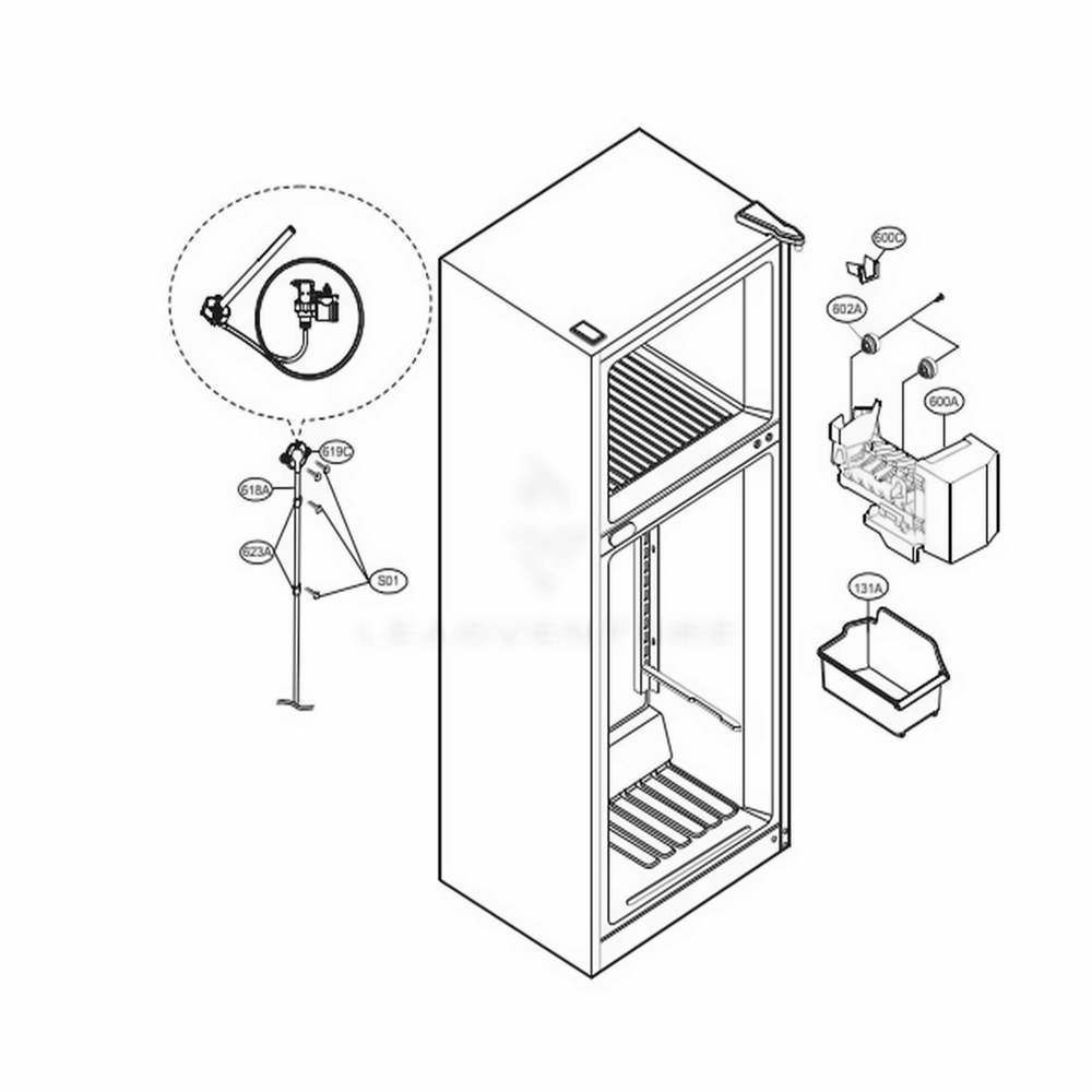 Ice Maker Parts Diagram and Parts List for LTCS24223W ASWCNA2 LG Refrigerator