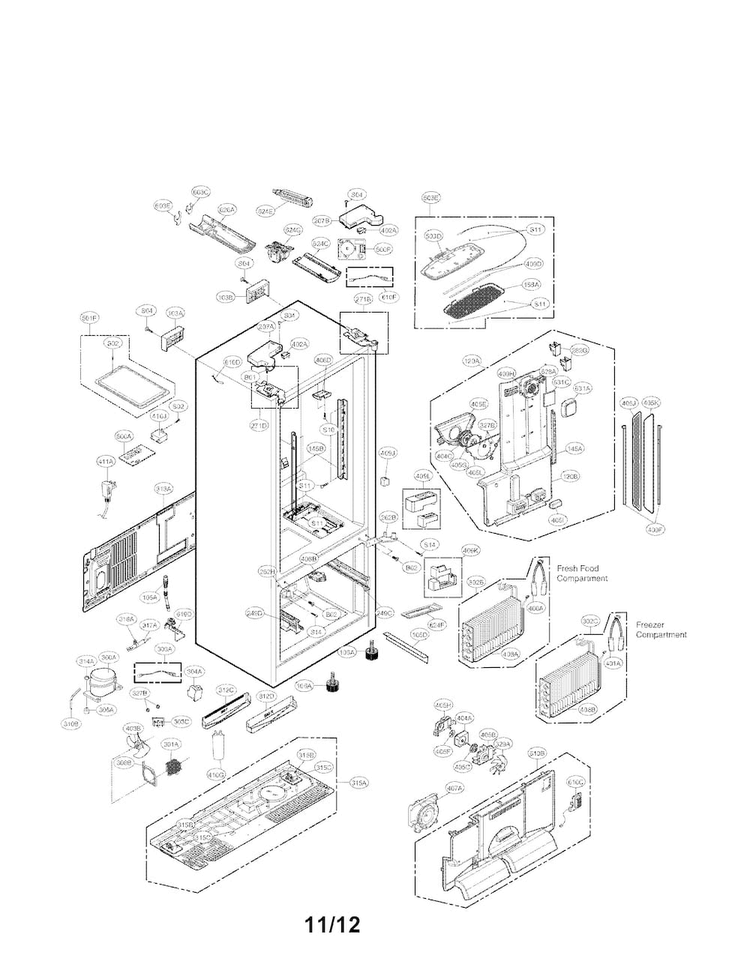 Case Parts Diagram and Parts List for LFX31935ST 01 LG Refrigerator
