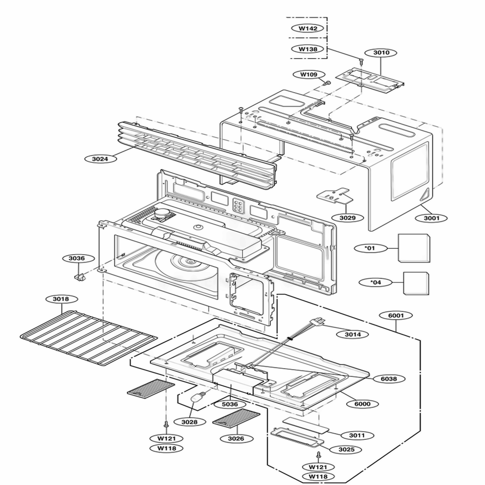 Oven Cavity Parts Diagram and Parts List for MMV5165AAW CW1EMTG LG Wall Oven