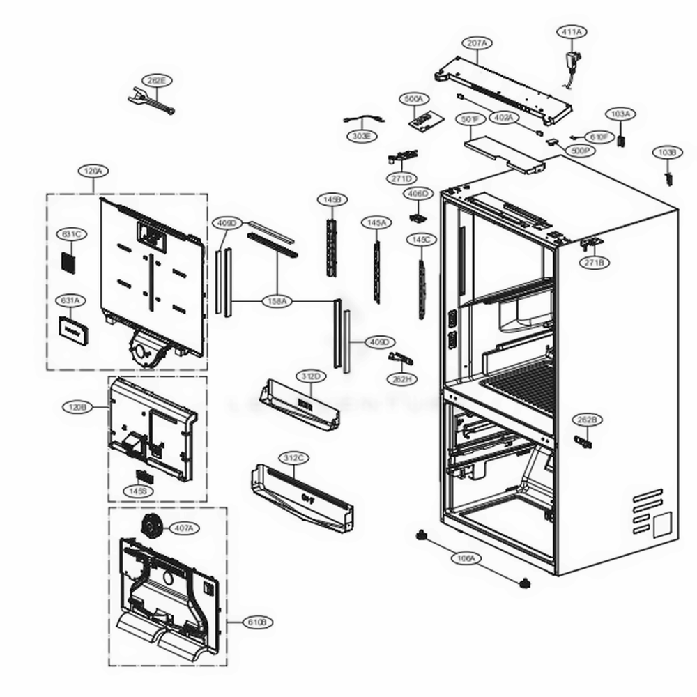 Case Parts Diagram and Parts List for SRFVC2406S ASTCNA0 LG Refrigerator