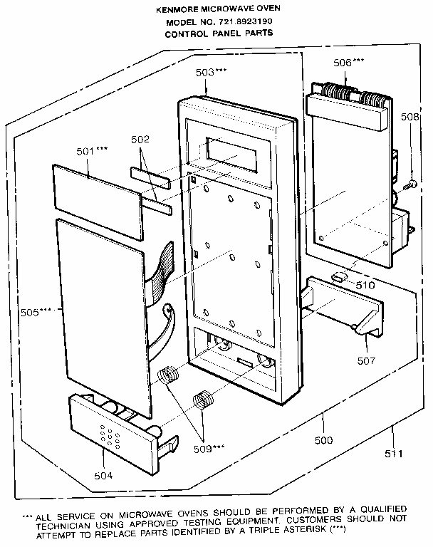 Control Panel Diagram and Parts List for 7218923190  Kenmore Microwave