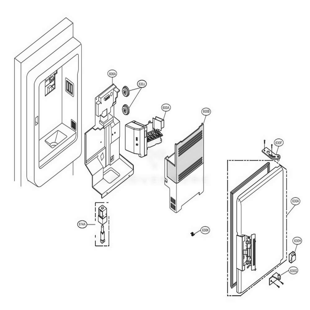 Ice Maker And Ice Bin Parts Diagram and Parts List for LFX23961ST AST2LGA LG Refrigerator