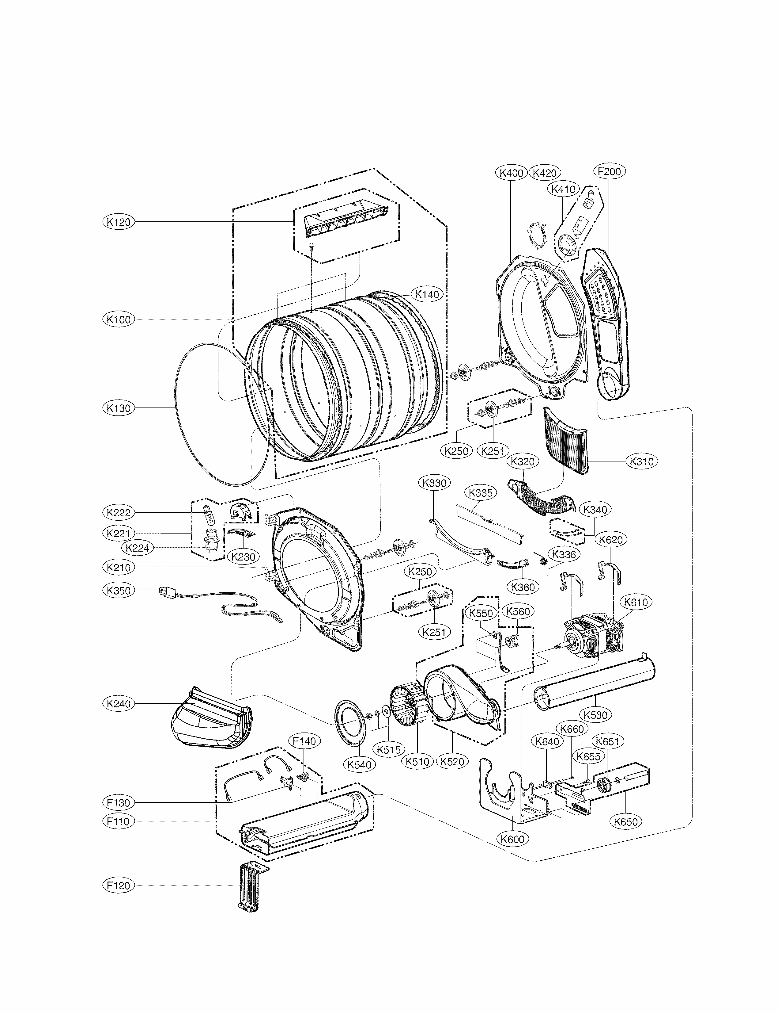 Drum And Motor Part Diagram and Parts List for 79681383410  Kenmore Dryer